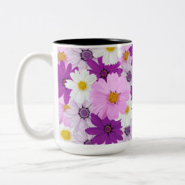 Schöne Aquarellkosmos-Blume Zweifarbige Tasse