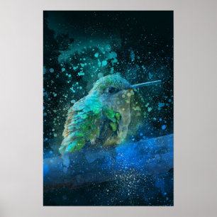 schöne Aquarellmalerei mit Kolibris Poster