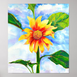 Schöne Aquarellmalerei mit Sonnenblumen Poster