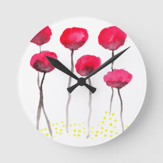 Schöne Aquarellmohn Runde Wanduhr