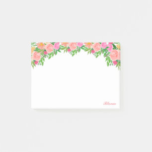 Schöne Aquarellpinke Blume & Kalligraphie Post-it Klebezettel