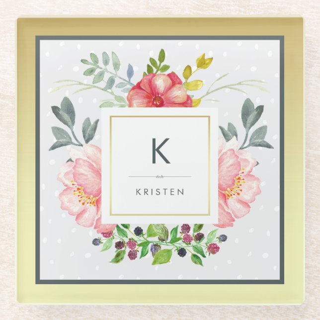 Schöne Aquarelltonnen mit Monogram Glasuntersetzer (Vorderseite)