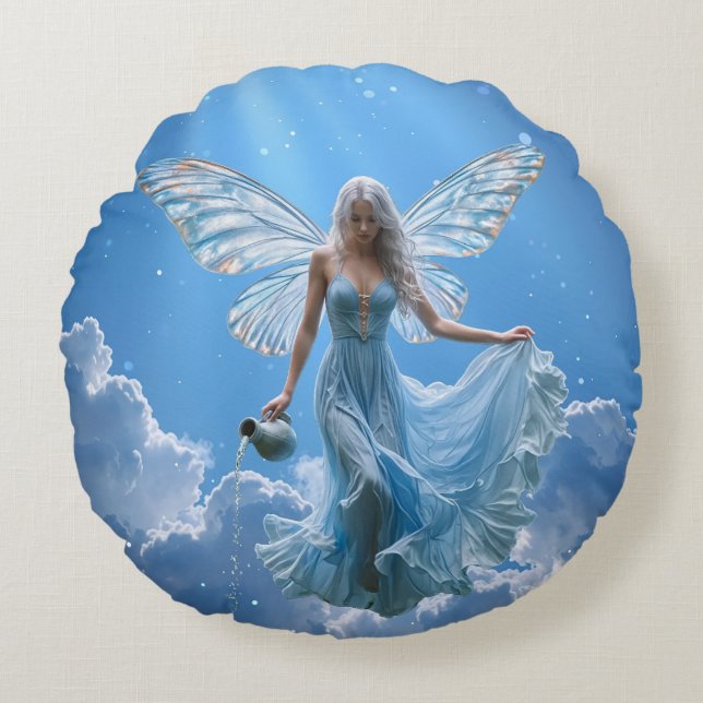 Schöne Aquarius Fairy in den Wolken Rundes Kissen (Vorderseite)
