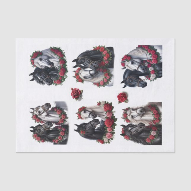 Schöne arabische Pferde mit Rote Rose Kränze Seidenpapier (Vorderseite)