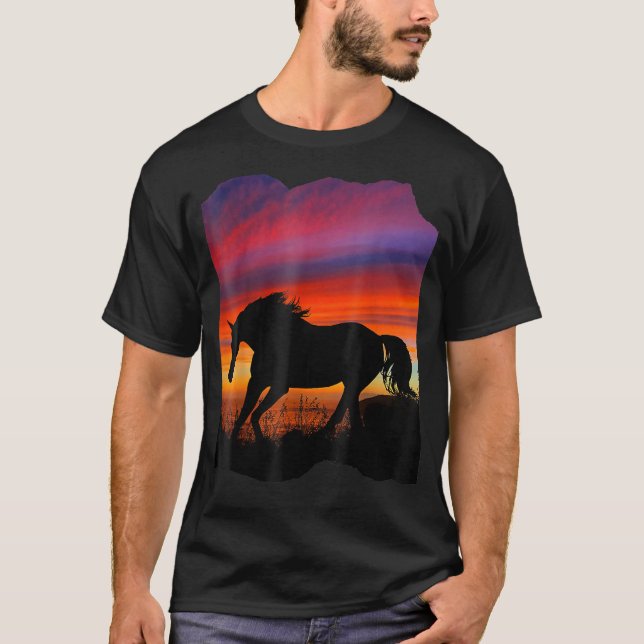 Schöne arabische Pferde Sonnenuntergang Silhouette T-Shirt (Vorderseite)