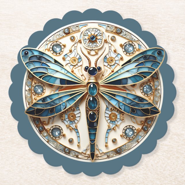 Schöne Art Deco Buntglas Libelle Untersetzer (Vorderseite)