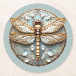 Schöne Art Deco Dragonfly Gold Diamanten Runder Pappuntersetzer