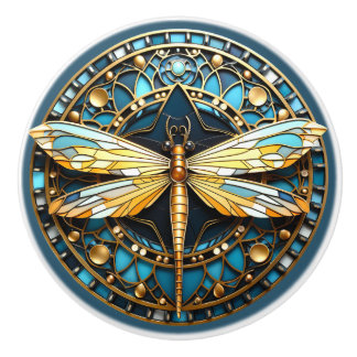Schöne, Art Deco Dragonfly Gold Türkis Keramikknauf