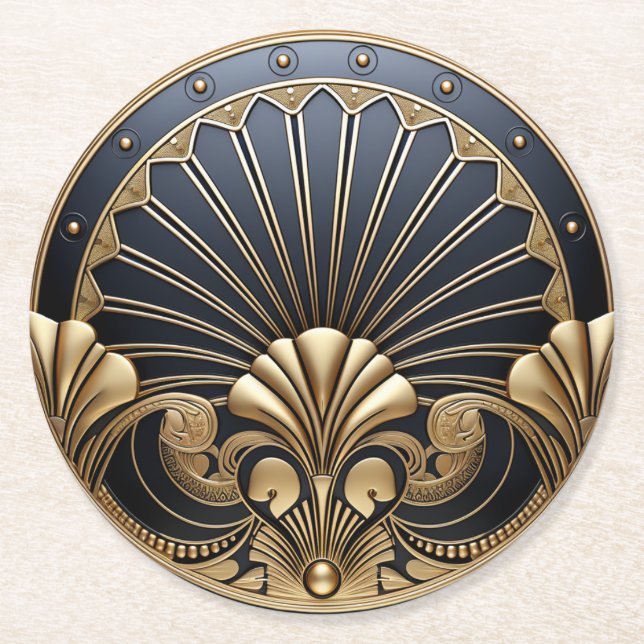 Schöne Art Deco Gold & Navy  Runder Pappuntersetzer (Vorderseite)