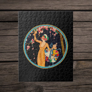 Schöne Art Deco Stil Dame Kirschblütenbaum Puzzle