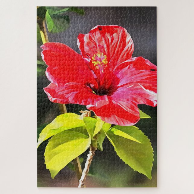 Schöne Artistic Red Tropical Hibiskus Blume Puzzle (Vertikal)