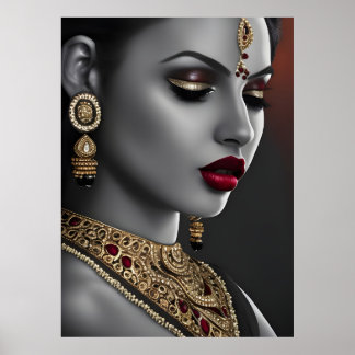 Schöne Asiatin Schwarz-weiß Red Lips Poster