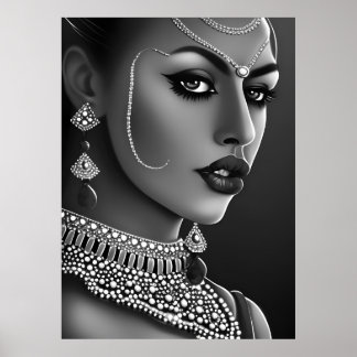 Schöne Asiatische Indianerin Schwarz-weiß Perle Poster