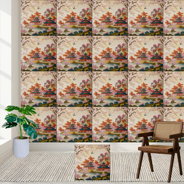 Schöne Asiatische Inspirierte Blumenstrauß Chinois Fliese (Beautiful Asian Inspired Floral Chinoiserie Tile)