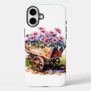 Schöne Aster-Blume in einem Radfass iPhone 16 Plus Hülle