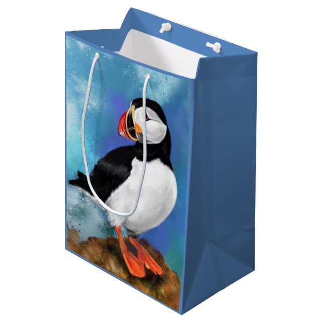 Schöne Atlantic Puffin Bird Geschenktasche Mittlere Geschenktüte (Vorderseite Schrägansicht)