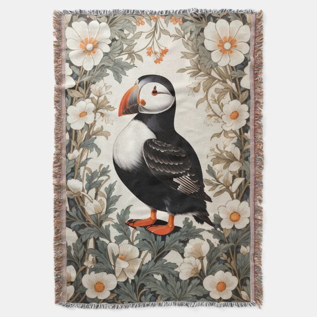 Schöne Atlantischer Papageientaucher Weiße Blumen Decke (Vorderseite Vertikal)