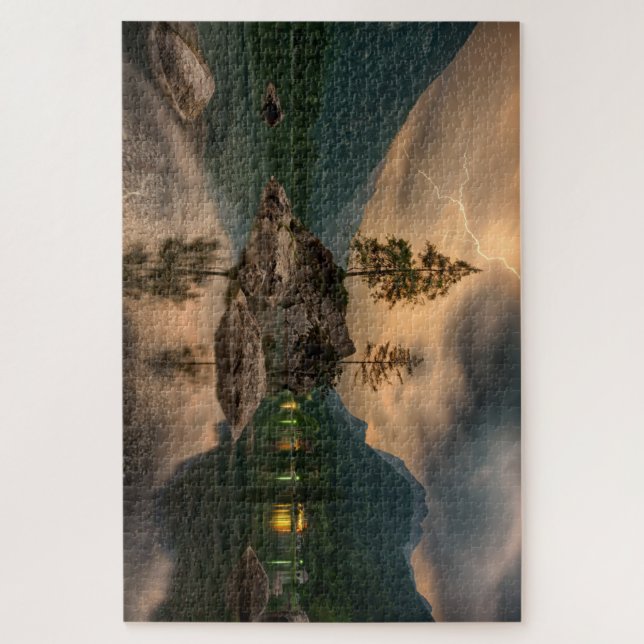 Schöne Aussicht auf die Berge mit Blitz Puzzle (Vertikal)