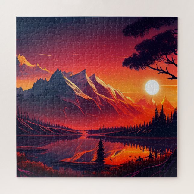 schöne Aussicht auf die Berge mit See Puzzle (Horizontal)