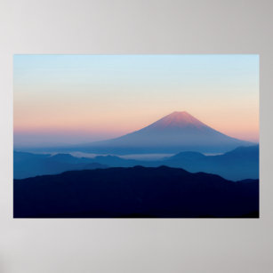 Schöne Aussicht auf Fuji, Japan, Sonnenaufgang Poster