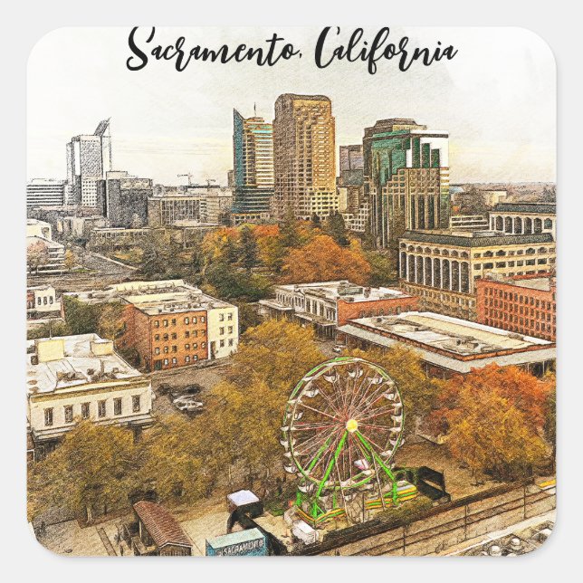 Schöne Aussicht auf Sacramento Quadratischer Aufkleber (Vorderseite)