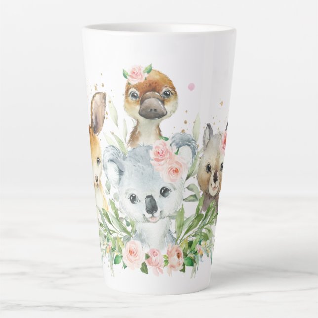 Schöne australische Tiere Pink Floral Koala  Milchtasse (Vorderseite)