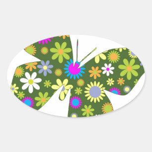 Schöne Aziza-Schmetterlingsflügel-Launen-Blüten Ovaler Aufkleber