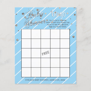 Schöne Baby Party in Blau und Silber - Bingo Flyer