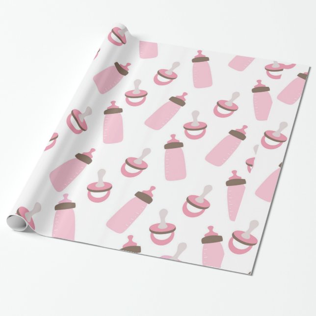 Schöne Baby-Rosa-Flaschen und Schnuller Geschenkpapier (Ungerollt)
