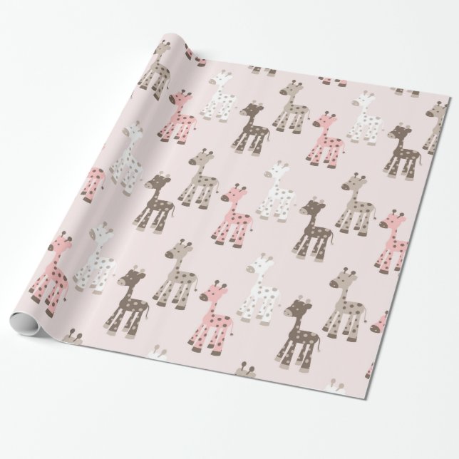 Schöne Baby-Rosa-Giraffe Geschenkpapier (Ungerollt)