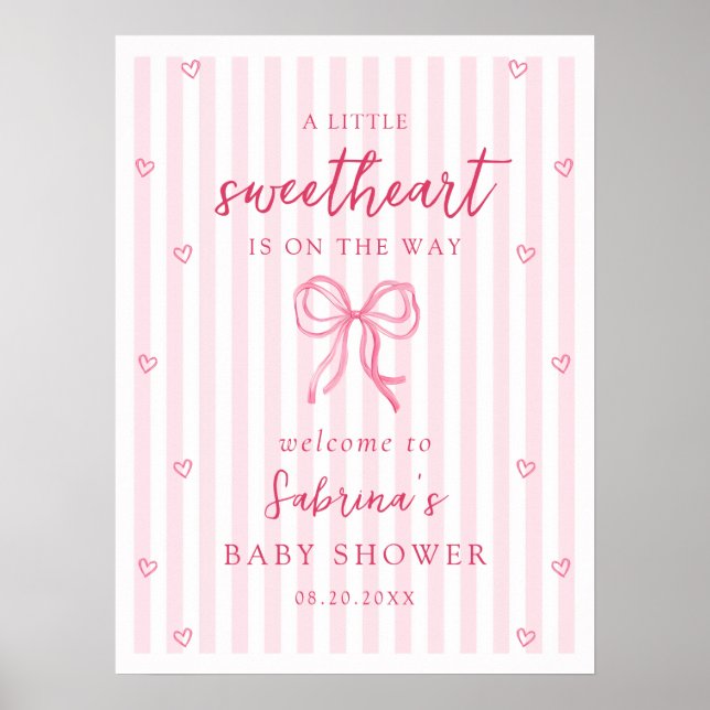 Schöne Babyparty Begrüßung mit rosa Schleife Poster (Vorne)