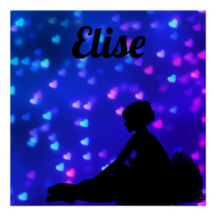 Schöne Ballerina mit schwimmenden Herzen Poster