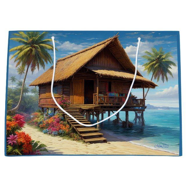 Schöne Bambushütte am Strand von Tropical Island Große Geschenktüte (Vorderseite)