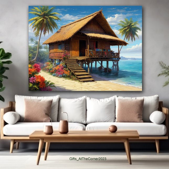 Schöne Bambushütte am Strand von Tropical Island Poster (Von Creator hochgeladen)