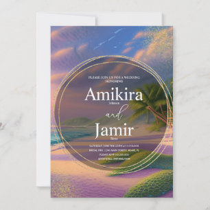 Schöne Beach Background Glitzer Gold Wedding Einladung