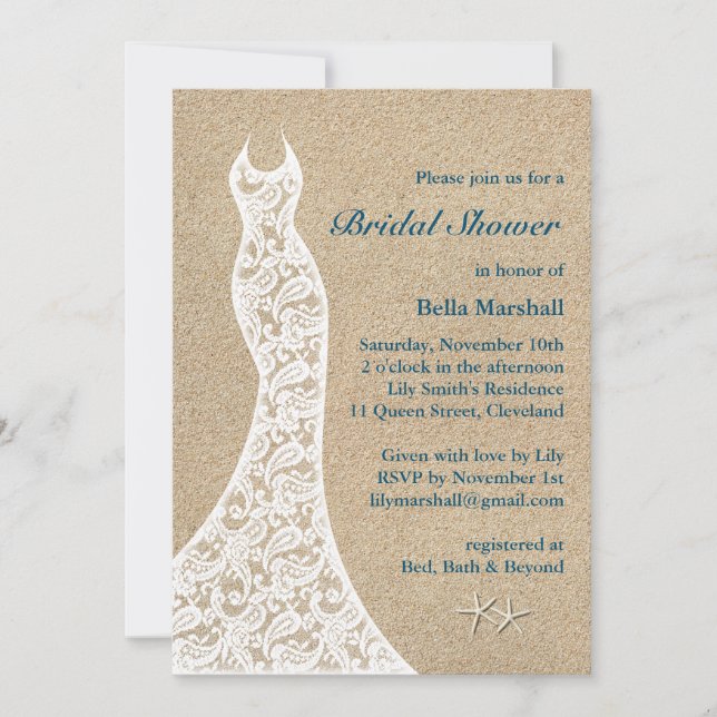 Schöne Beach Bridal Dusche Einladung Türkis (Vorderseite)