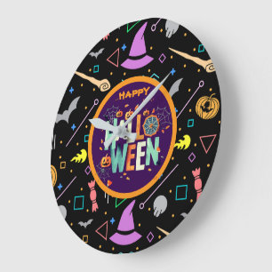 Schöne Beängstigende Halloween-Muster Große Wanduhr