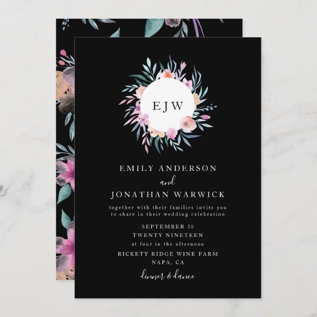Schöne bemalte Blume Wreath Wedding Einladung (Vorne/Hinten)
