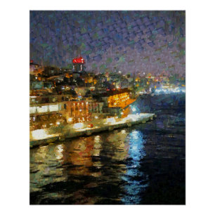 Schöne bemalte Nachtsicht von Istanbul Reise Poster