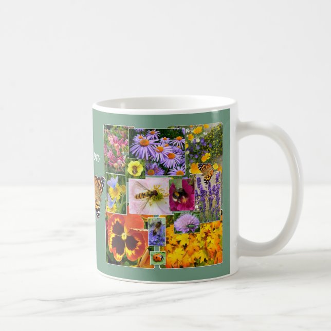 Schöne benutzerdefinierte Blume und InsektenCollag Kaffeetasse (Rechts)