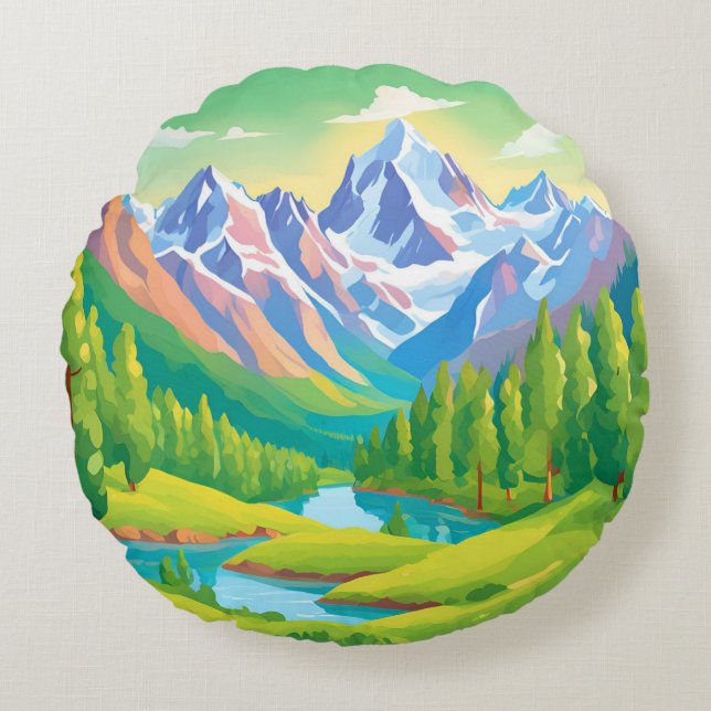 Schöne Berge Rundes Kissen (Vorderseite)