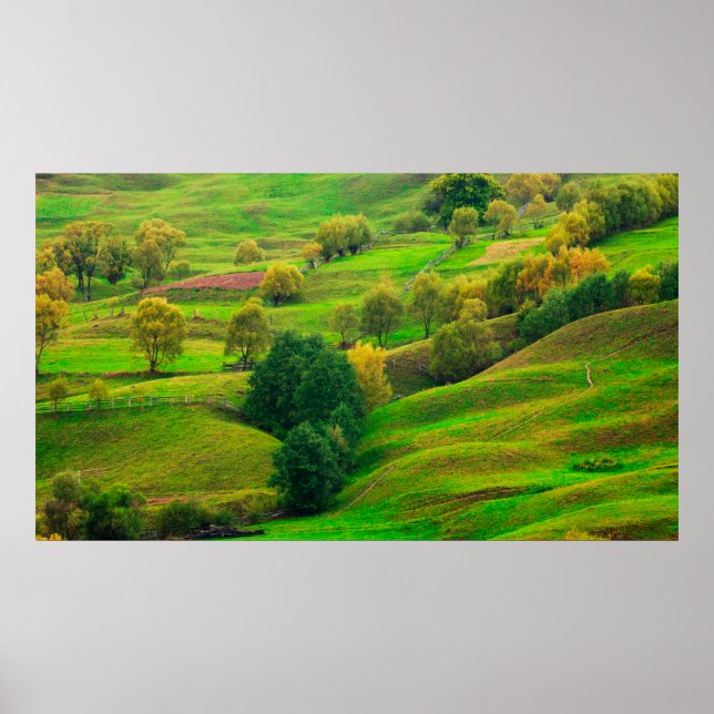 Schöne Berglandschaft im Abend Sonnenlicht. Poster (Vorne)