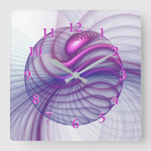 Schöne Bewegungen Abstrakte Fraktal-Kunst Pink Quadratische Wanduhr