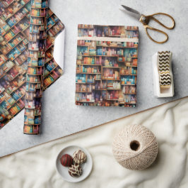 Schöne Bibliothek mit Aquarellbüchern Geschenkpapier