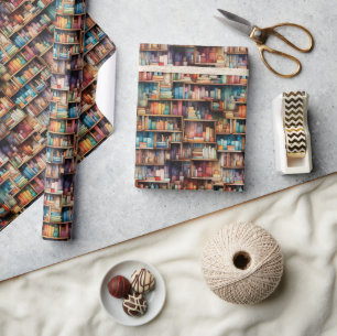 Schöne Bibliothek mit Aquarellbüchern Geschenkpapier