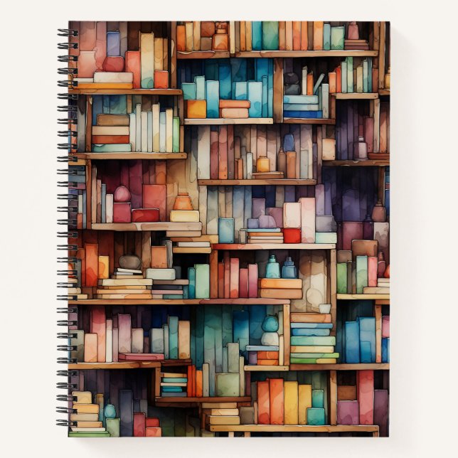 Schöne Bibliothek mit Aquarellbüchern Notizbuch (Vorderseite)