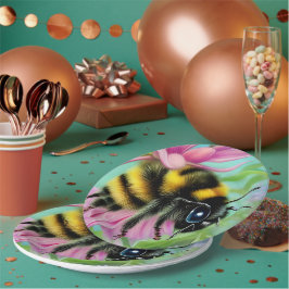 Schöne Biene auf einer rosa Blume Nah Pappteller