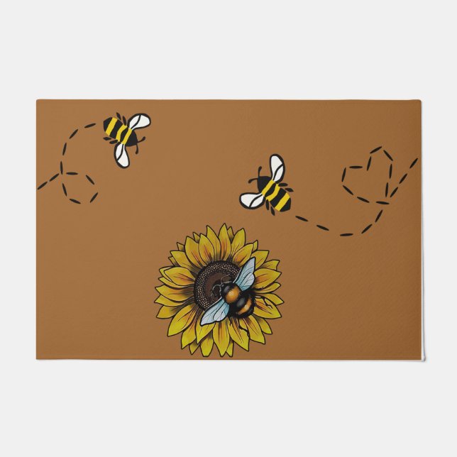 Schöne Biene rund um die Sonnenblume Fußmatte (Vorderseite)