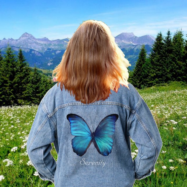 Schöne Big Blue Butterfly Denim Jacket Jeansjacke (Von Creator hochgeladen)