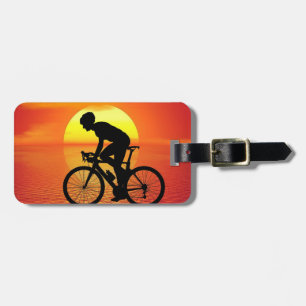 Schöne Biker-Silhouette Sonnenuntergang Szene farb Gepäckanhänger